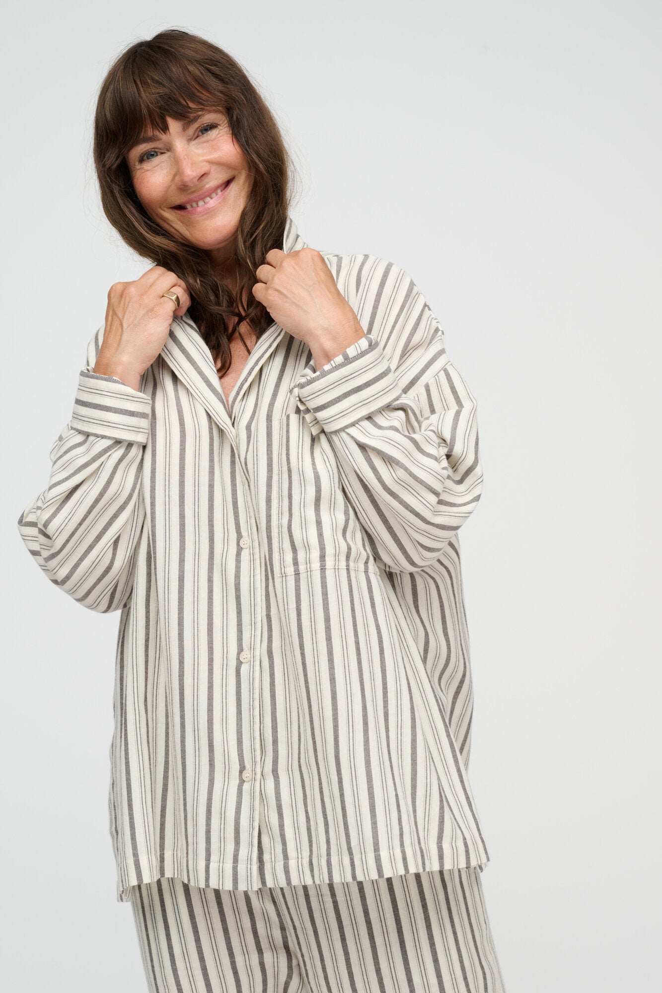 Quiet Stripe skjorte – Ecru/Brown